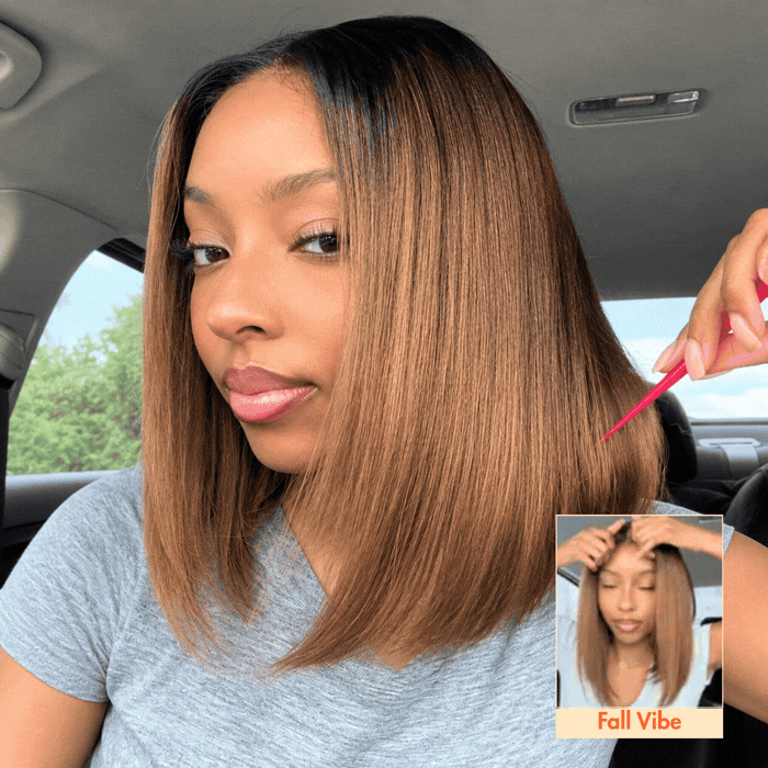 2 Wigs Set | 220% Density 5x5 Water Wave Lace Wig and Chestnut Brown Ombre Straight Bob Lace Wig