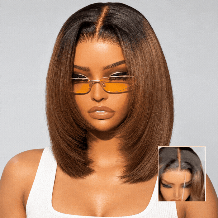2 Wigs Set | 220% Density 5x5 Water Wave Lace Wig and Chestnut Brown Ombre Straight Bob Lace Wig