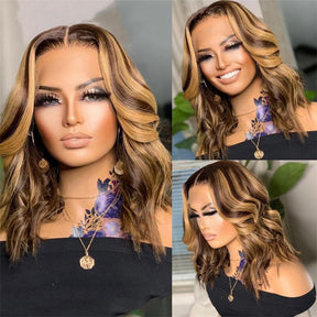 4/27 Highlight Shoulder Length Wig Body Wave Lace Front Wig Pre-plucked Hairline 180% Density