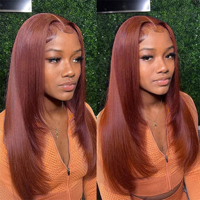 Reddish Brown Color #33 Feathered Layered Cut Straight Wigs HD Lace Human Hair Wig