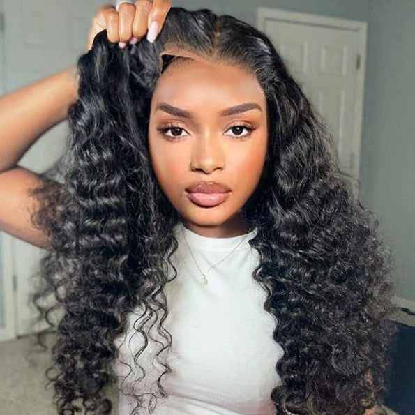 13×6 HD Lace Frontal Wigs Deep Wave Glueless Pre-bleached Knots Wear Go Glueless Wig Human Hair Wigs 180%