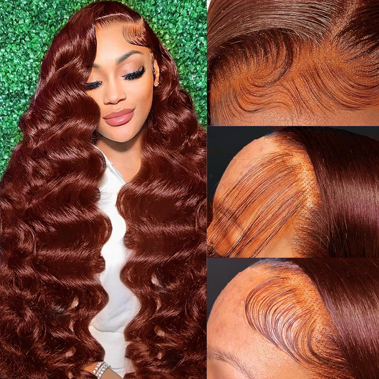 Pizazz 13x6 Full Lace Reddish Brown Human Hair Wigs Body Wave Dark Red Brown Parting Max Wigs Pre Plucked Natural Hairline