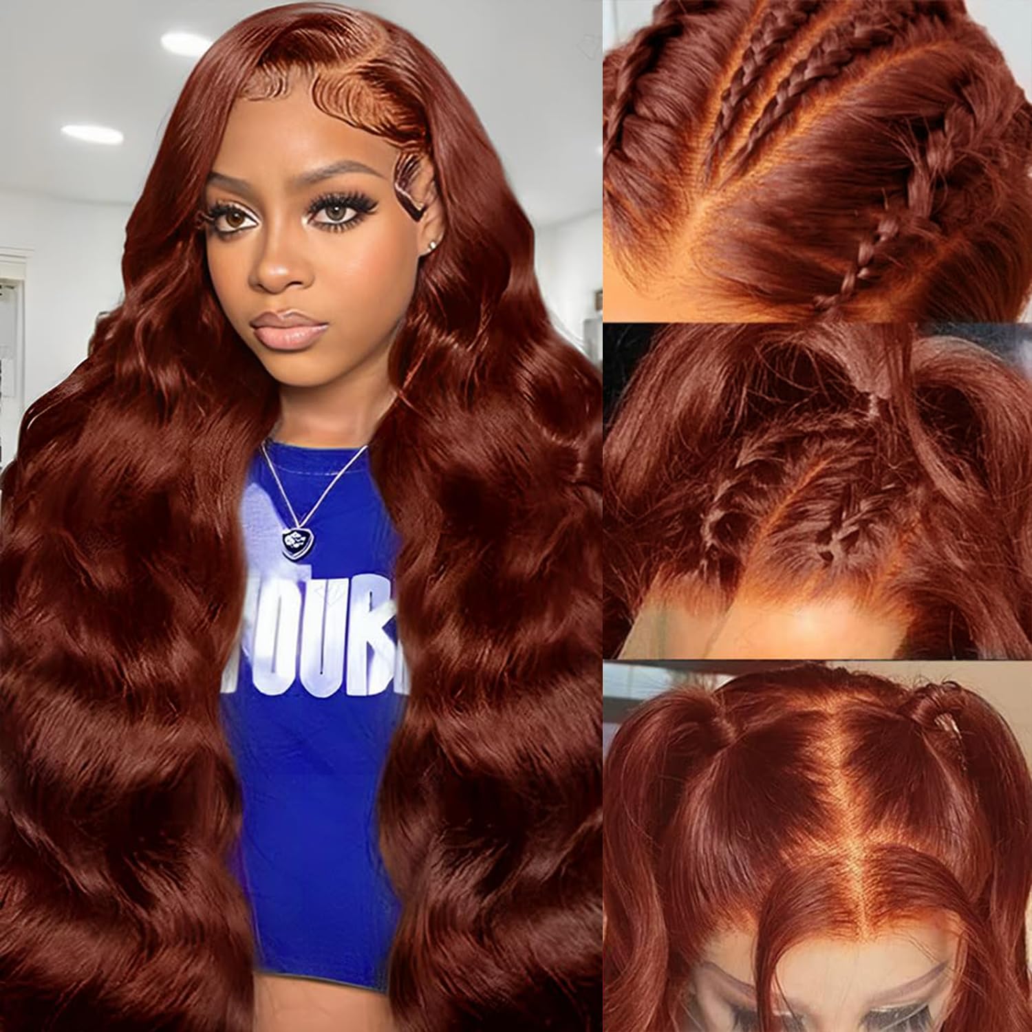 Pizazz 13x6 Full Lace Reddish Brown Human Hair Wigs Body Wave Dark Red Brown Parting Max Wigs Pre Plucked Natural Hairline
