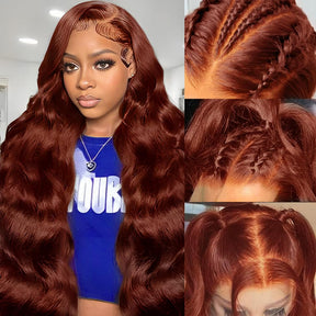 Pizazz 13x6 Full Lace Reddish Brown Human Hair Wigs Body Wave Dark Red Brown Parting Max Wigs Pre Plucked Natural Hairline