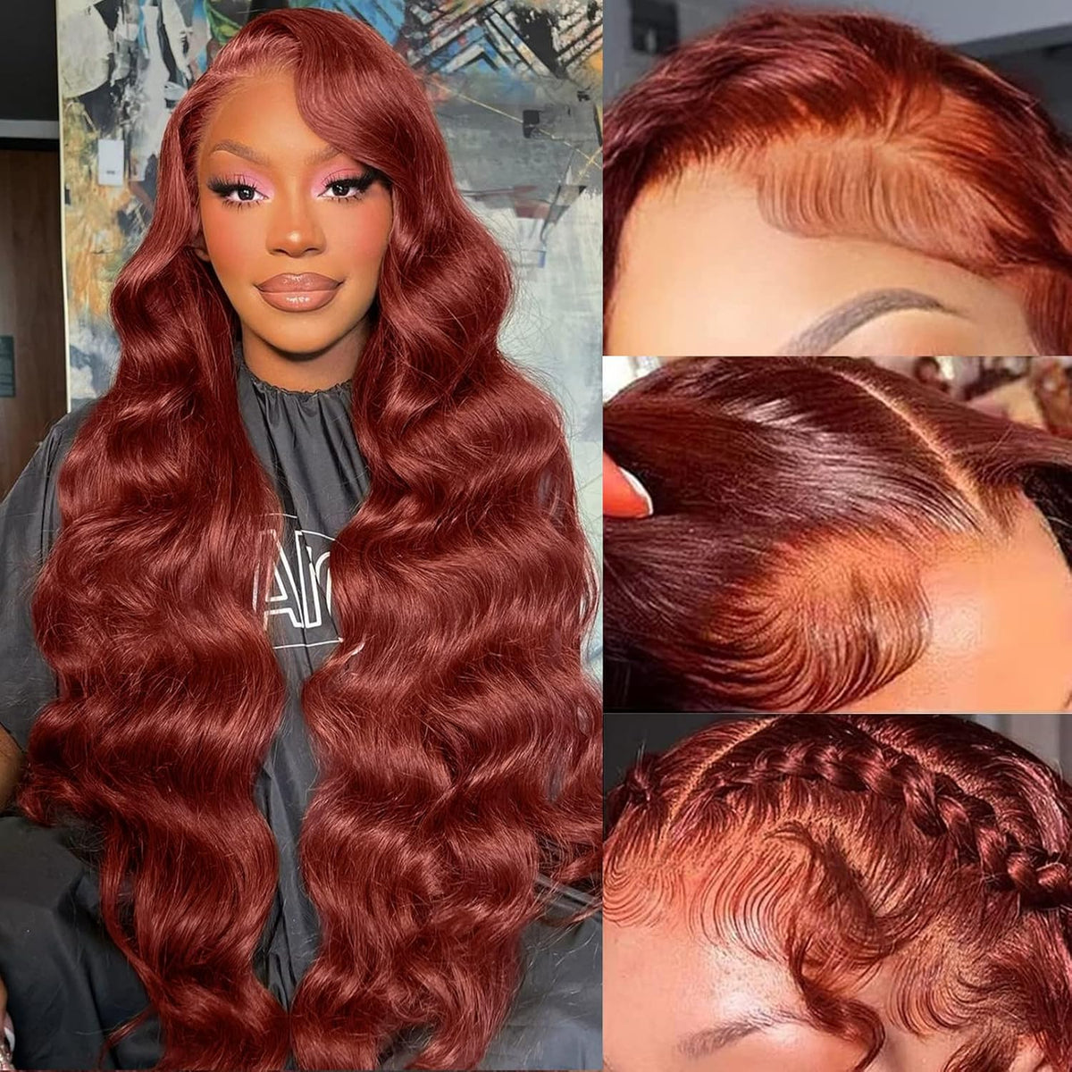 Pizazz 13x6 Full Lace Reddish Brown Human Hair Wigs Body Wave Dark Red Brown Parting Max Wigs Pre Plucked Natural Hairline