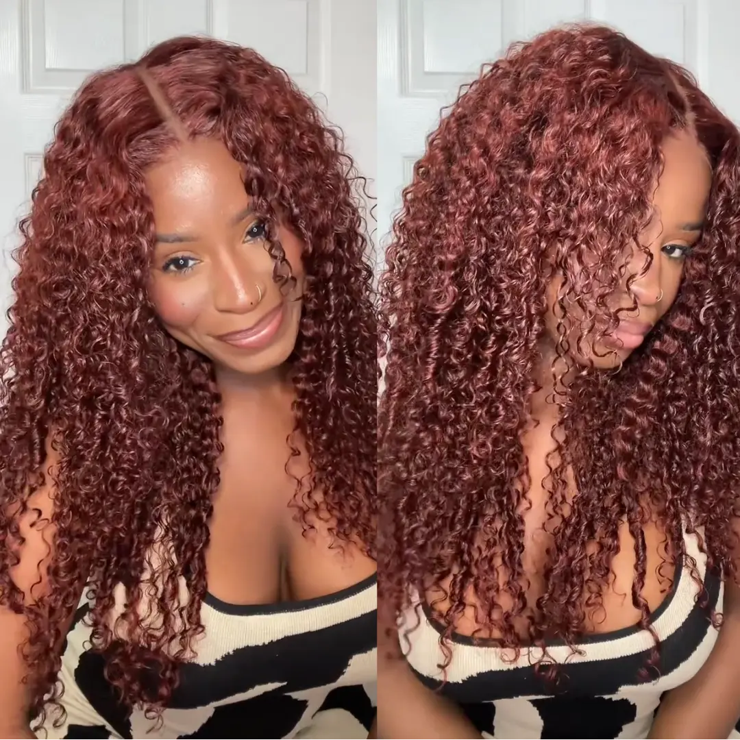 Reddish Brown #33 Colored Wigs Pre Cut 5x5 HD Lace Closure Glueless Curly Human Hair Wigs