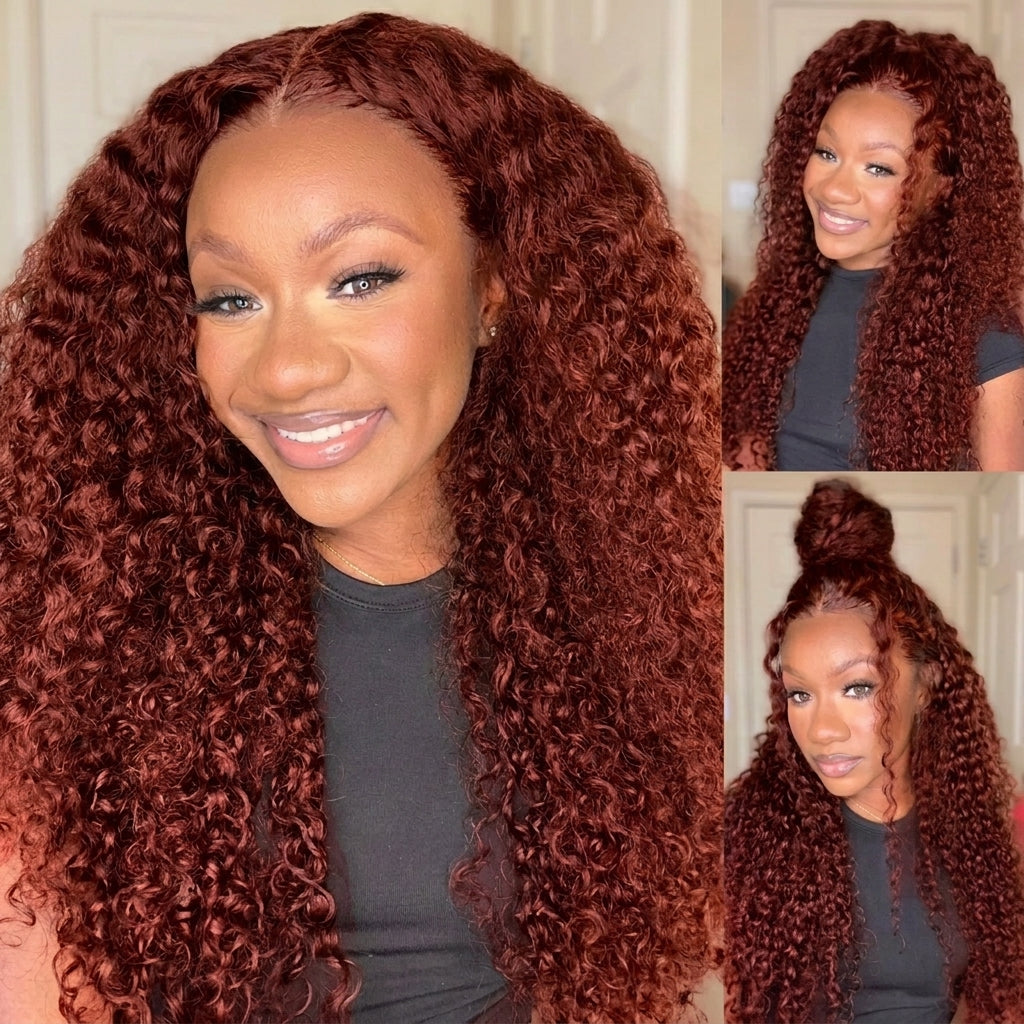 Reddish Brown #33 Colored Wigs Pre Cut 5x5 HD Lace Closure Glueless Curly Human Hair Wigs