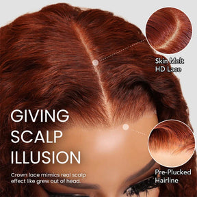 Reddish Brown Water Wave Pre Cut Lace Glueless Wigs 13x4 HD Lace Front Human Hair Wigs