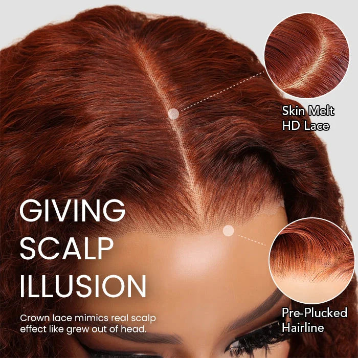 Reddish Brown Water Wave Pre Cut Lace Glueless Wigs 13x4 HD Lace Front Human Hair Wigs