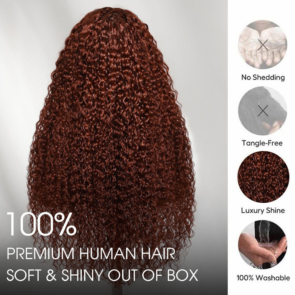 Reddish Brown #33 Colored Wigs Pre Cut 5x5 HD Lace Closure Glueless Curly Human Hair Wigs