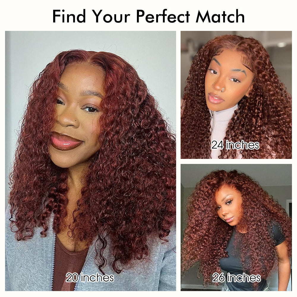Reddish Brown #33 Colored Wigs Pre Cut 5x5 HD Lace Closure Glueless Curly Human Hair Wigs