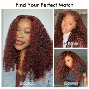 Reddish Brown #33 Colored Wigs Pre Cut 5x5 HD Lace Closure Glueless Curly Human Hair Wigs