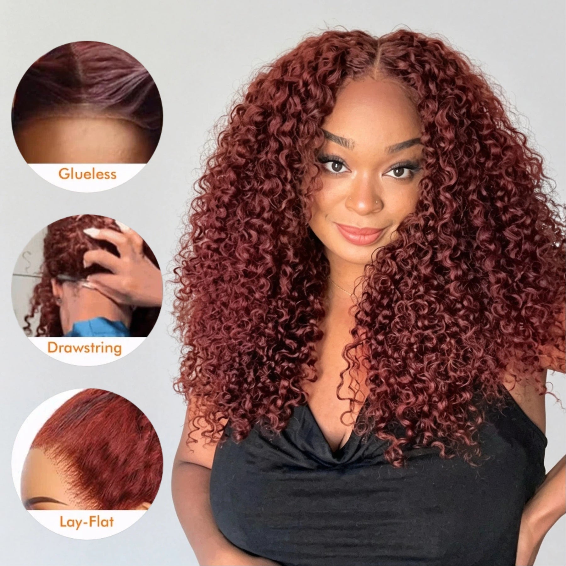 Reddish Brown #33 Colored Wigs Pre Cut 5x5 HD Lace Closure Glueless Curly Human Hair Wigs
