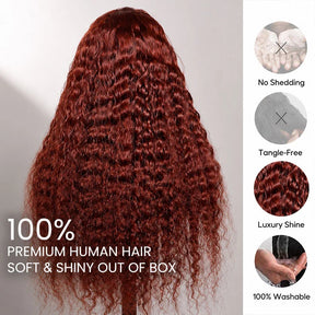 Reddish Brown Water Wave Pre Cut Lace Glueless Wigs 13x4 HD Lace Front Human Hair Wigs