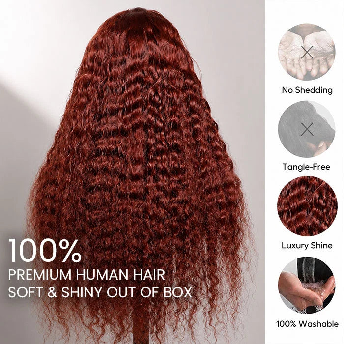 Reddish Brown Water Wave Pre Cut Lace Glueless Wigs 13x4 HD Lace Front Human Hair Wigs