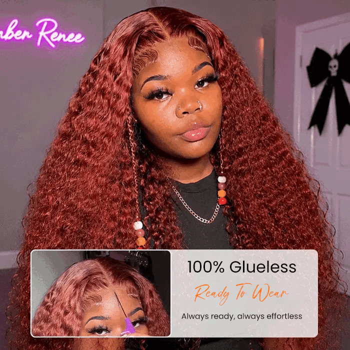 Reddish Brown Water Wave Pre Cut Lace Glueless Wigs 13x4 HD Lace Front Human Hair Wigs