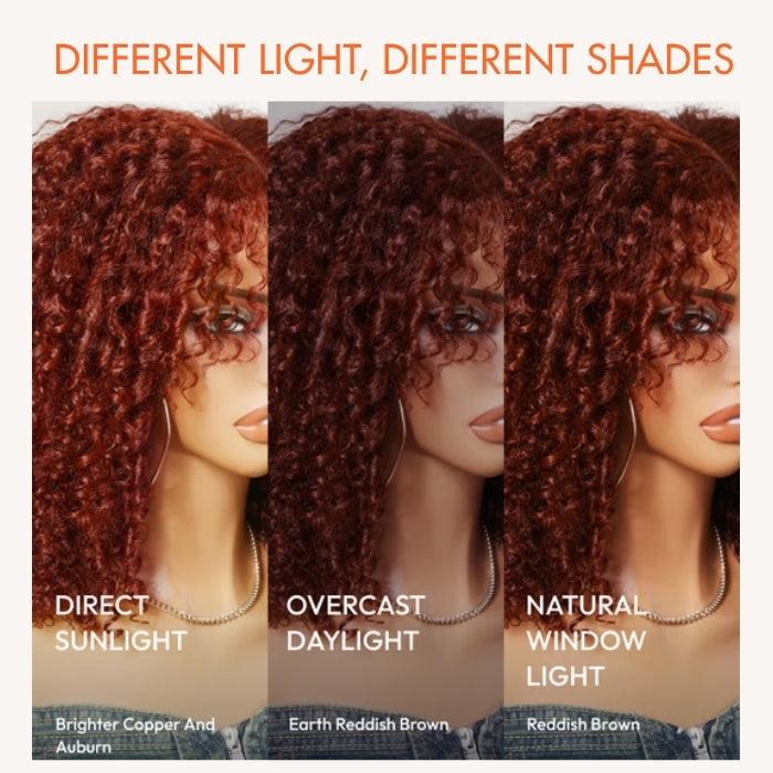 Layered Cut Curly Wig Auburn Brown Color Pre Cut 5x5 HD Lace Glueless Human Hair Wigs For Beginner