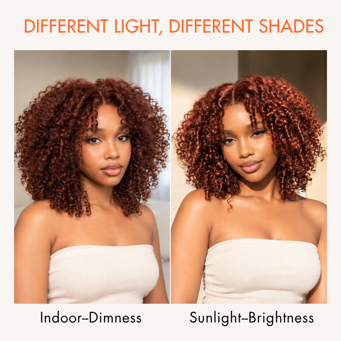Layered Cut Curly Wig Auburn Brown Color Pre Cut 5x5 HD Lace Glueless Human Hair Wigs For Beginner