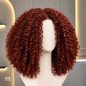 Layered Cut Curly Wig Auburn Brown Color Pre Cut 5x5 HD Lace Glueless Human Hair Wigs For Beginner