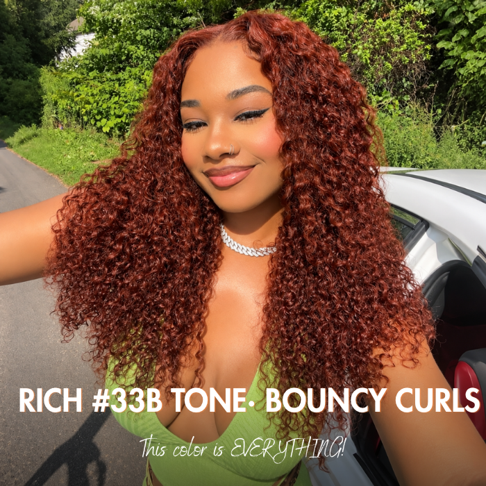 Layered Cut Curly Wig Auburn Brown Color Pre Cut 5x5 HD Lace Glueless Human Hair Wigs For Beginner