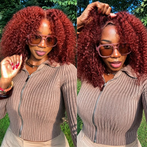 Layered Cut Curly Wig Auburn Brown Color Pre Cut 5x5 HD Lace Glueless Human Hair Wigs For Beginner