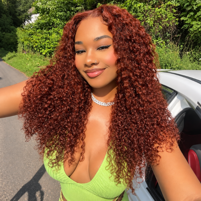 Reddish Brown #33 Colored Wigs Pre Cut 5x5 HD Lace Closure Glueless Curly Human Hair Wigs