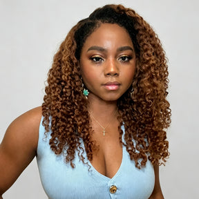 4C Edges Realistic Hairline  Ombre Brown Glueless 13x4 HD Lace Coily Curly Wig