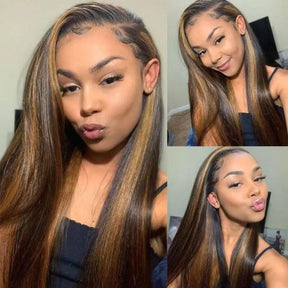 1B/30 Highlight Invisible Strap Fit Wigs Transparent Glueless 360 HD Lace Wigs Bleached Knots Pre Plucked Lace Wigs