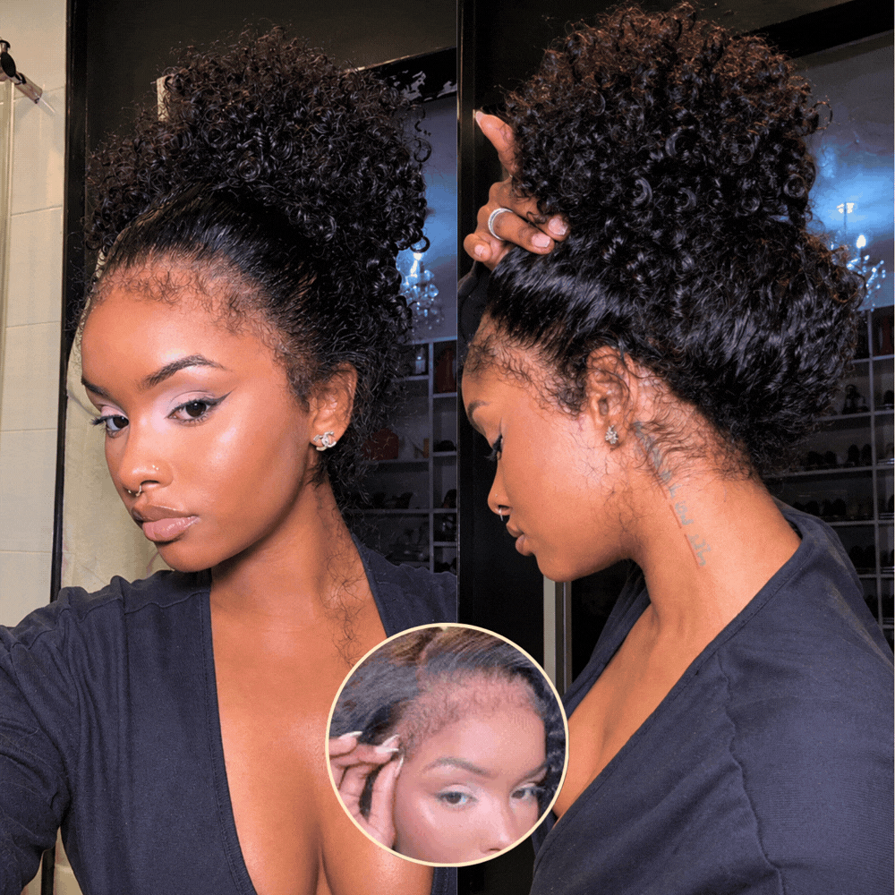 4C Curly Edges 360 HD Lace Frontal 220%/250% Density Jerry Curly Wig Invisible Strap Bleached Knots Pre Cut Lace Glueless