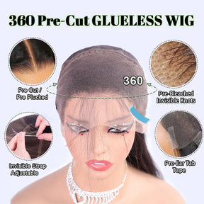1B/30 Highlight Invisible Strap Fit Wigs Transparent Glueless 360 HD Lace Wigs Bleached Knots Pre Plucked Lace Wigs