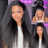 Invisi Strap 360 Skin Lace Frontal Wig Kinky Straight /Yaki Straight Human Hair Pre-Everything Normal Hair Line