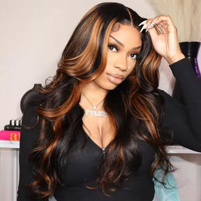 1B/30 Highlight Invisible Strap Fit Wigs Transparent Glueless 360 HD Lace Wigs Bleached Knots Pre Plucked Lace Wigs
