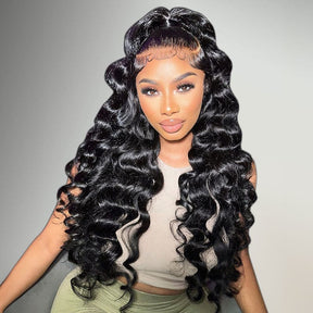 Loose Deep Wave 360 HD Invisible Lace Frontal Human Hair Wigs with Pre Plucked Hairline