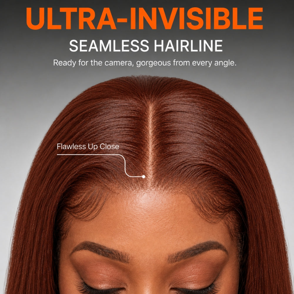 #33 Reddish Brown 360 Lace 180% Density Kinky Straight Wig Autumn Color Glueless HD Lace Front Human Hair Wigs