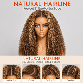 4/27 Honey Blonde Highlight 180%/220% Density 360 Lace Kinky Curly Wig Human Hair Baby Hair