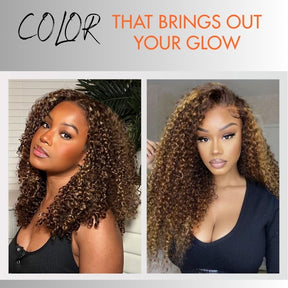 4/27 Honey Blonde Highlight 180%/220% Density 360 Lace Kinky Curly Wig Human Hair Baby Hair