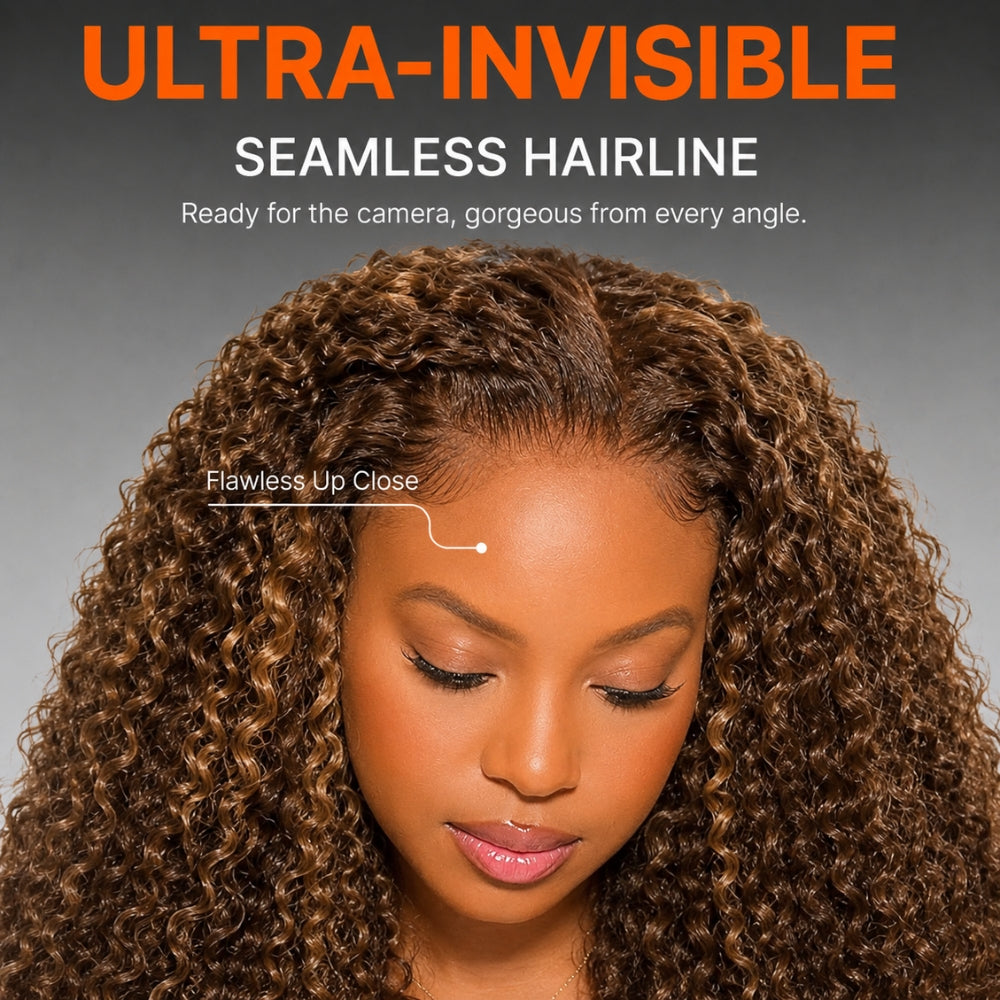 4/27 Honey Blonde Highlight 180%/220% Density 360 Lace Kinky Curly Wig Human Hair Baby Hair