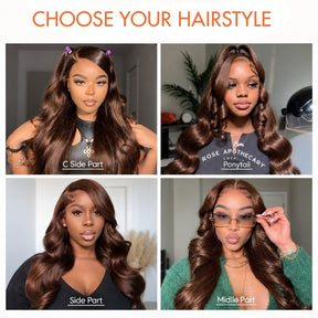4# Chocolate Brown 360 Lace Body Wave 180% Density Face Framing Lace Front Wig With Invisi Drawstring