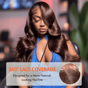 4# Chocolate Brown 360 Lace Body Wave 180% Density Face Framing Lace Front Wig With Invisi Drawstring