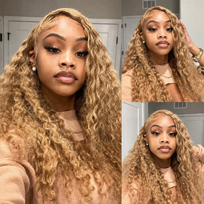 Loose Deep Wave 360 Lace Frontal 27# Honey Blonde Color Human Hair Wigs with Pre Plucked Hairline