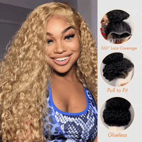 Loose Deep Wave 360 Lace Frontal 27# Honey Blonde Color Human Hair Wigs with Pre Plucked Hairline