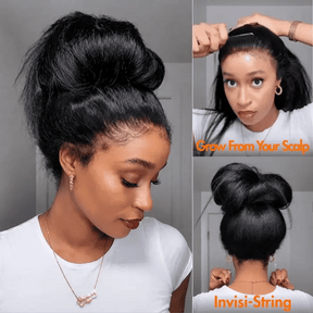 4C Edge Kinky Straight 220% Density 360 HD Invisible Lace Frontal  Human Hair Wig With Super Natural Hairline