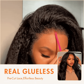 4C Edge Kinky Straight 220% Density 360 HD Invisible Lace Frontal  Human Hair Wig With Super Natural Hairline