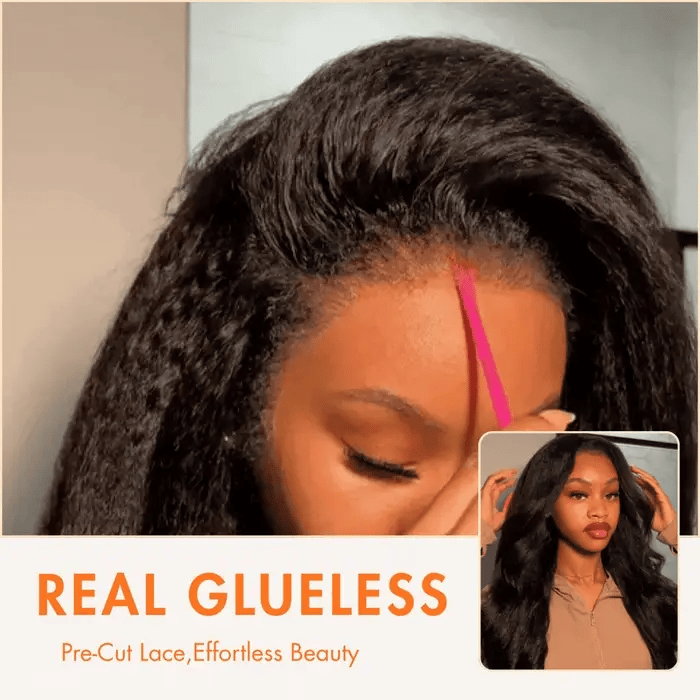 4C Edge Kinky Straight 220% Density 360 HD Invisible Lace Frontal  Human Hair Wig With Super Natural Hairline