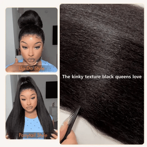 4C Edge Kinky Straight 220% Density 360 HD Invisible Lace Frontal  Human Hair Wig With Super Natural Hairline