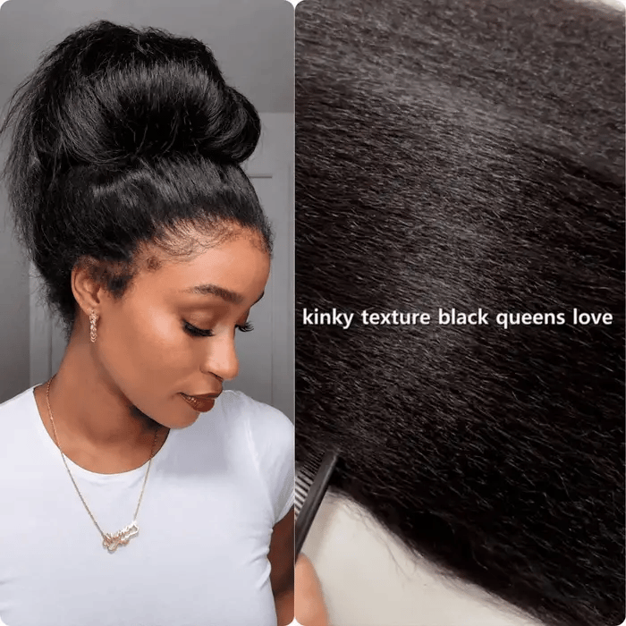 Kinky Edge Hairline Glueless 360 Lace Frontal Kinky Straight Wigs Pre Cut HD Lace Human Hair Wigs Lace Parting Anywhere