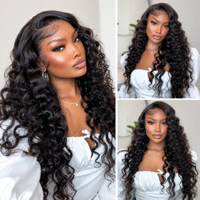 Loose Deep Wave 220%/250% Density 360 HD Invisible Lace Frontal Human Hair Wigs with Pre Plucked Hairline