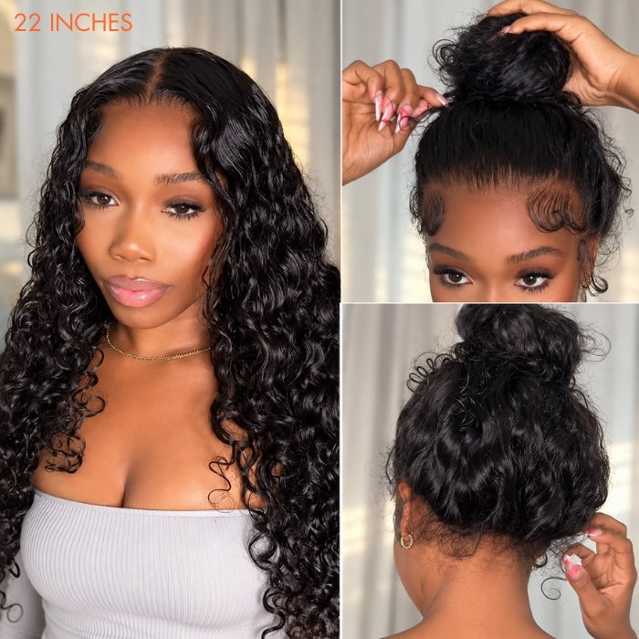 Water Wave 220% Density Invisi Strap Snug Fit 360 Transparent Lace Frontal Bleached Knots Pre Cut Lace Wig