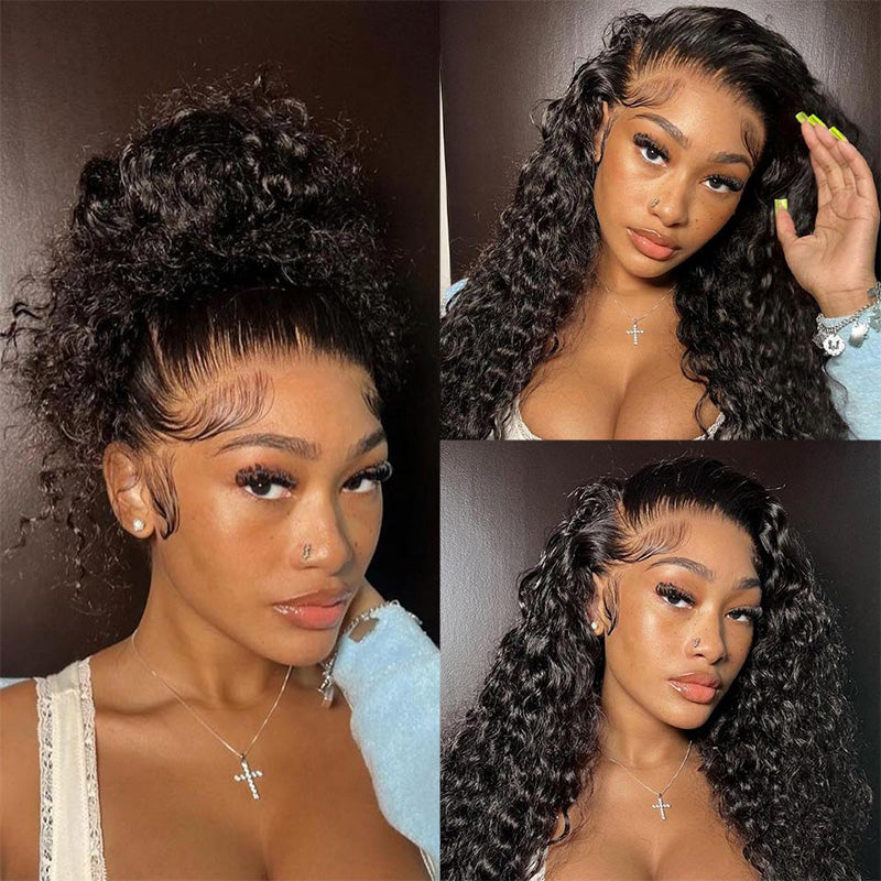 Water Wave 220% Density Invisi Strap Snug Fit 360 Transparent Lace Frontal Bleached Knots Pre Cut Lace Wig