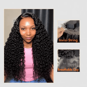 Water Wave 220% Density Invisi Strap Snug Fit 360 Transparent Lace Frontal Bleached Knots Pre Cut Lace Wig